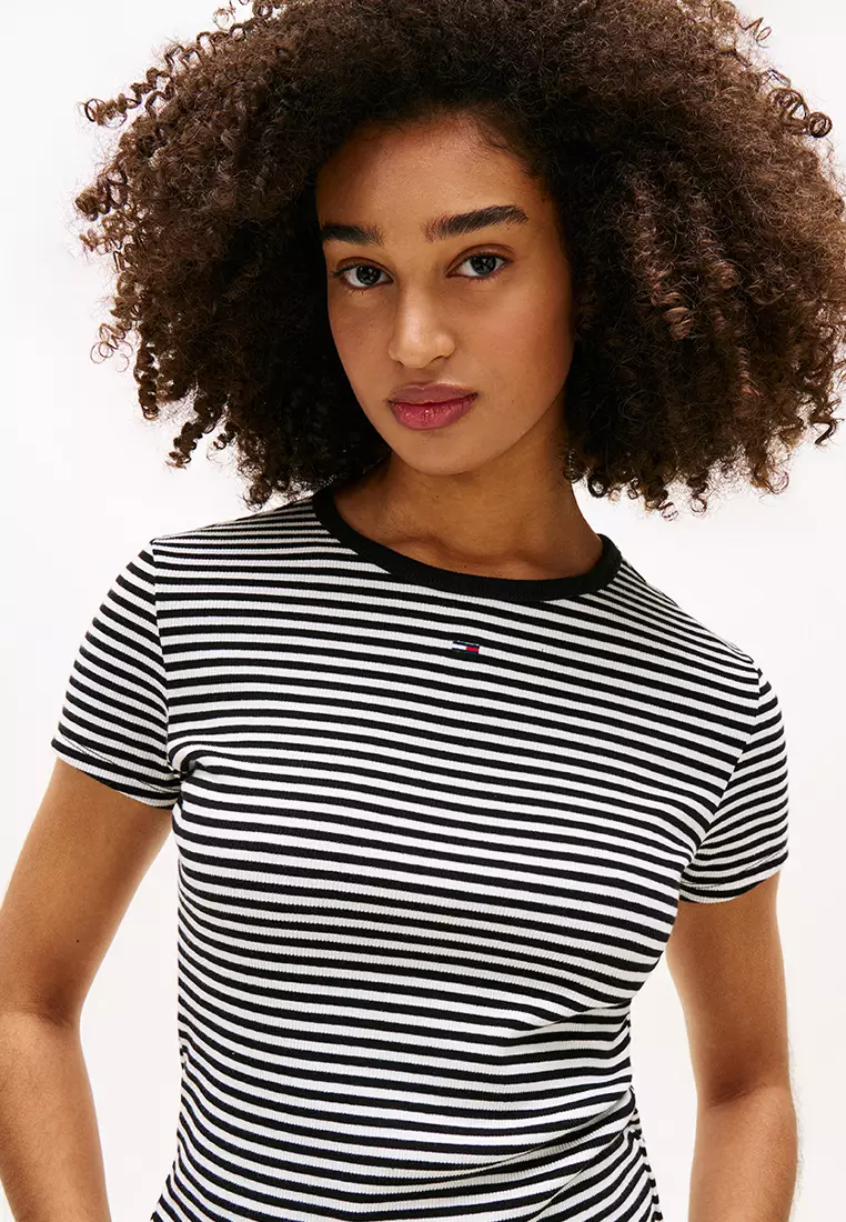 羅紋修身圓領T恤 - Tommy Jeans