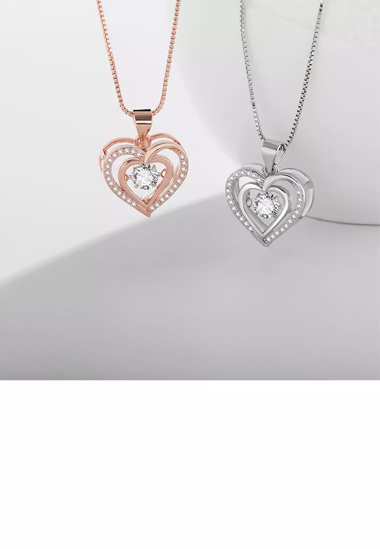 Fashion Simple Heart Pendant with Cubic Zirconia and Necklace