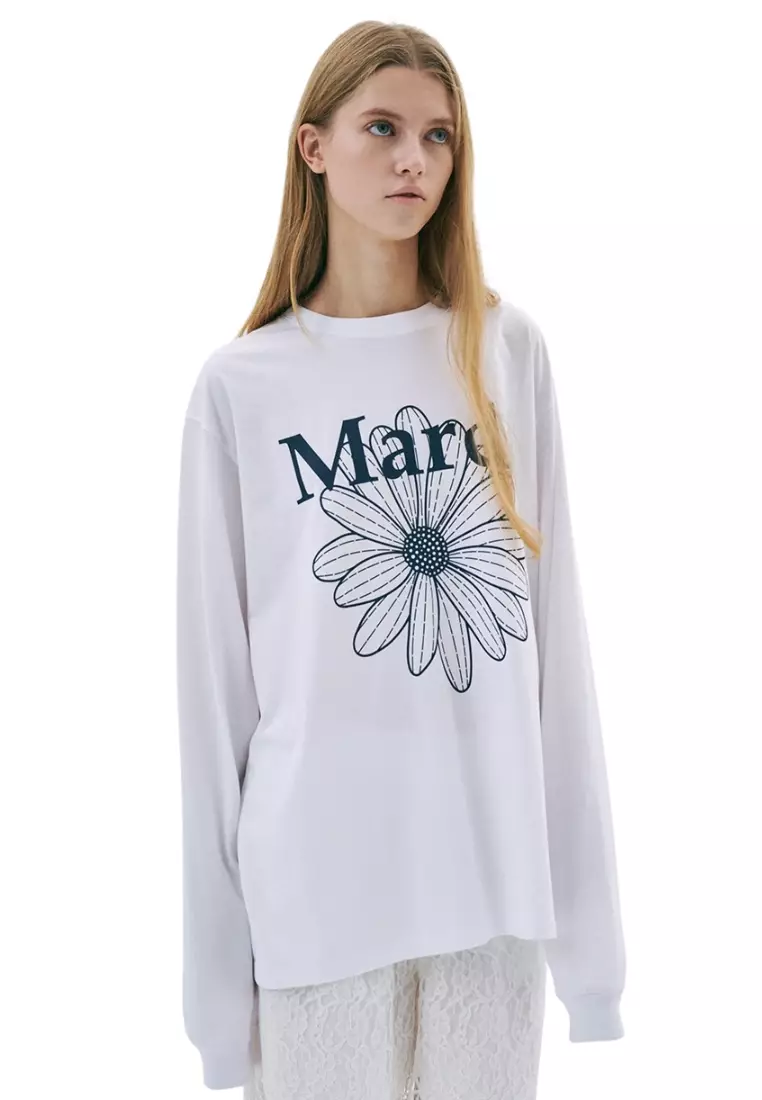 Unisex Tshirt Long Sleeve Flowermardi - White Navy