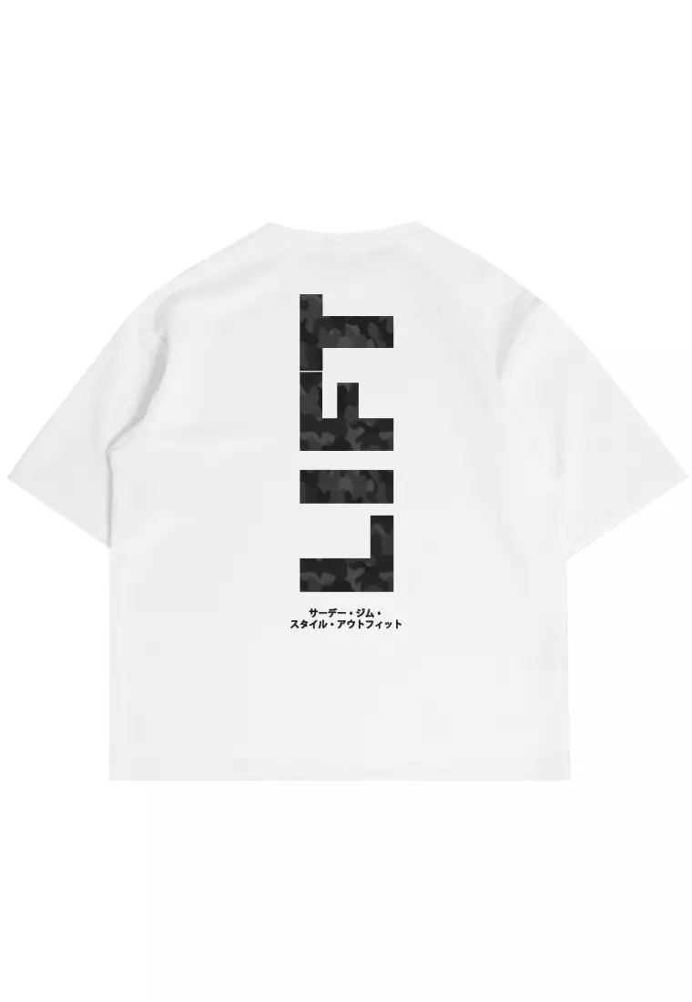 MTV83 Kaos Oversize Gym Pria Bahan Tebal LIFT Putih