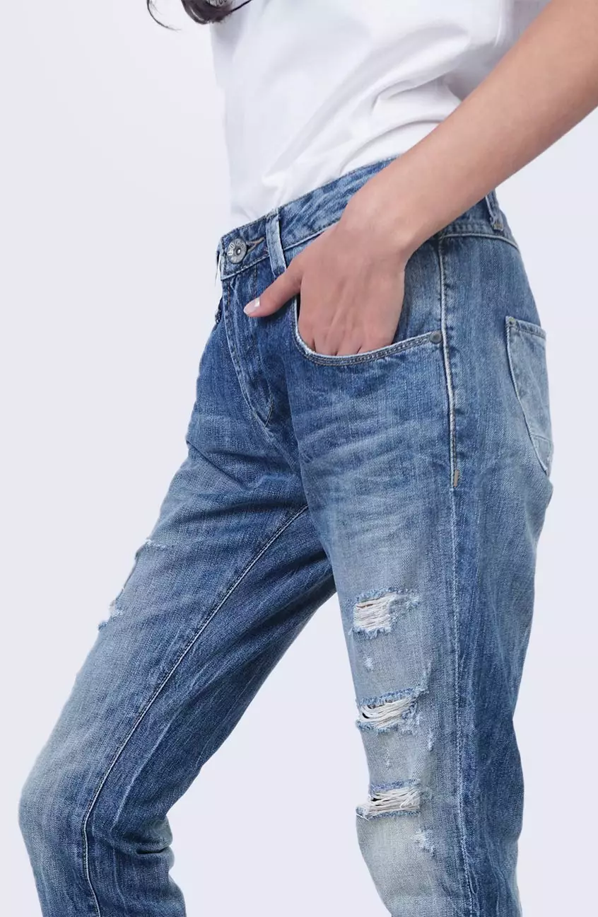 Celana Wanita Boyfriend 76 Series With Destroy Light Blue