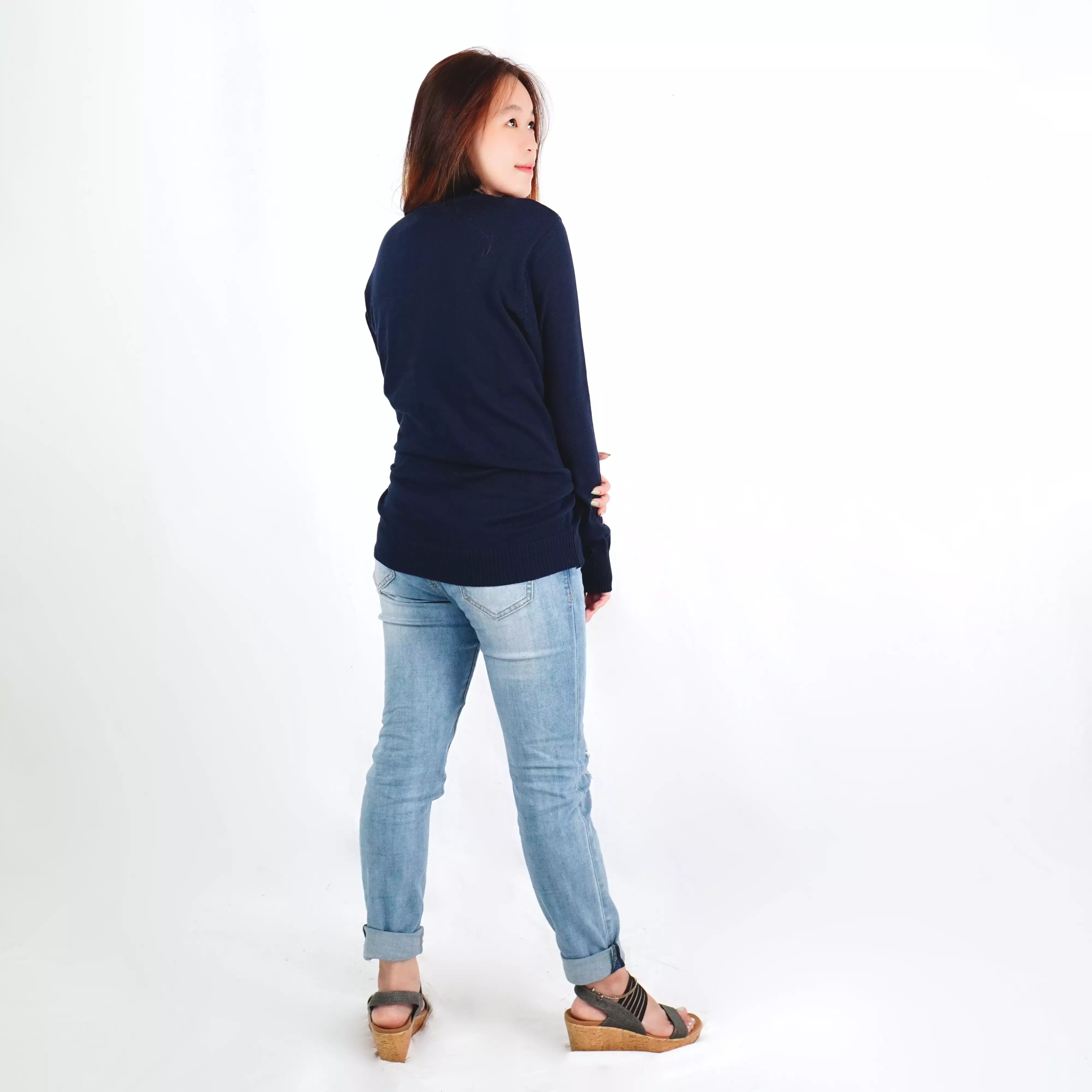 ONIE Knit Sweater Rajut Wanita Sweter Leher O Knit Outer O Neck Fashion Wanita - NAVY