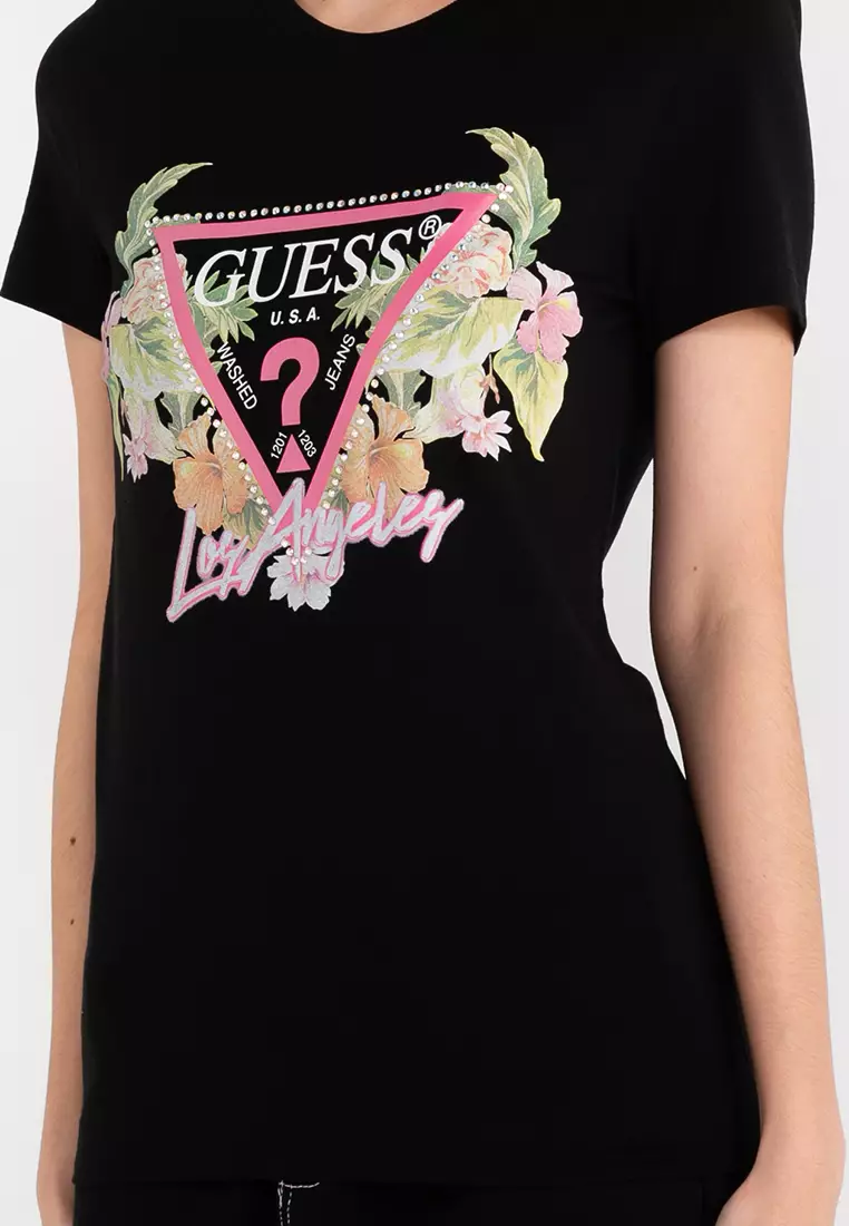 Guess stripe outlet motif t shirt