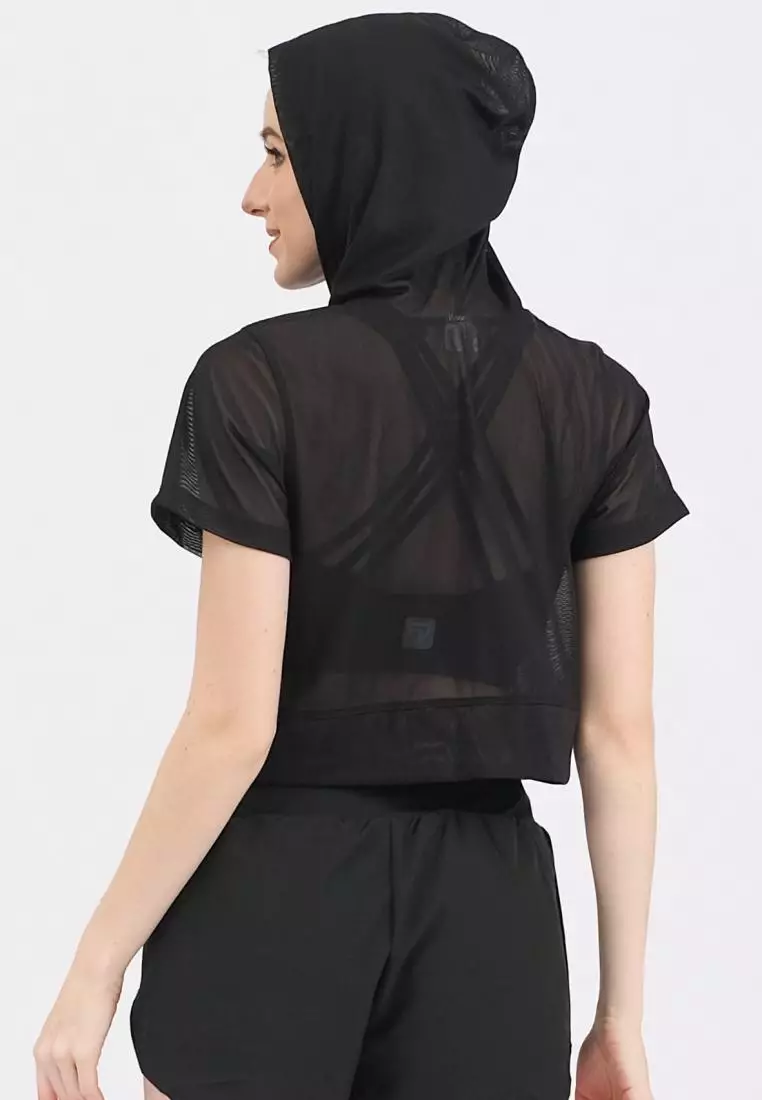 Fitwear - Croptop Jaring / Mesh / Sheer Olahraga SOPHIA OUTER HOODIE SS BN - BLACK