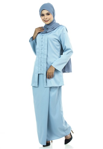 Buy Jahanara Kutu Baru With Front Pleated Skirt from Ashura in Blue only 99.9