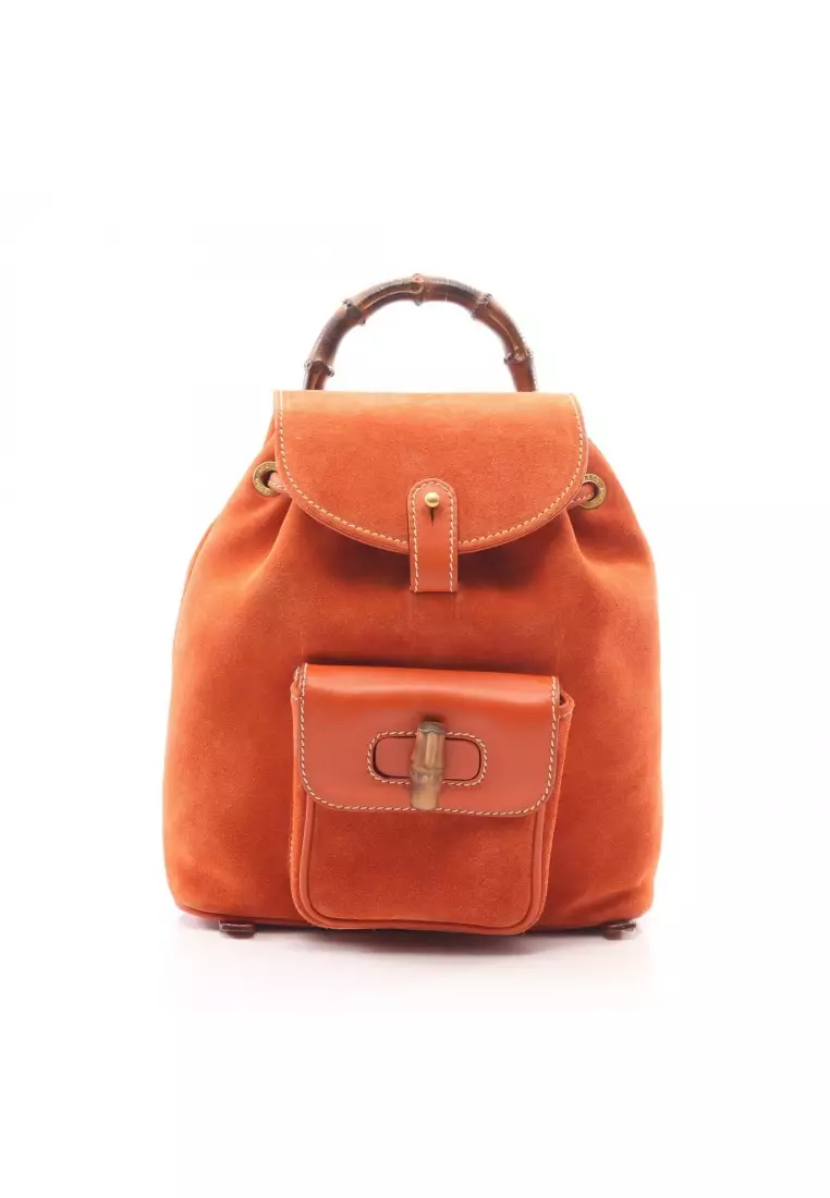 Gucci Orange Mini Suede Bamboo Backpack Handbag s-l400.jpg main image 2