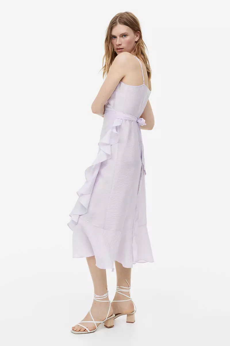 Flounce-trimmed wrap dress