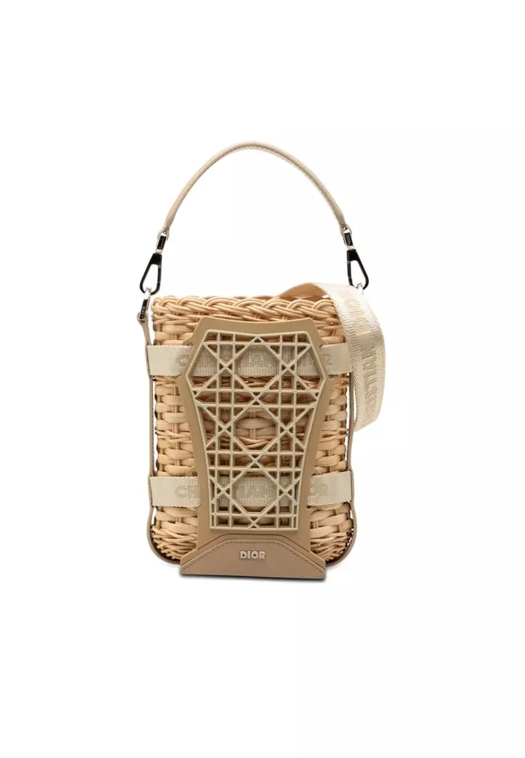 Pre-Loved Dior Raffia And Leather Sahara Wicker Basket Bucket Bag