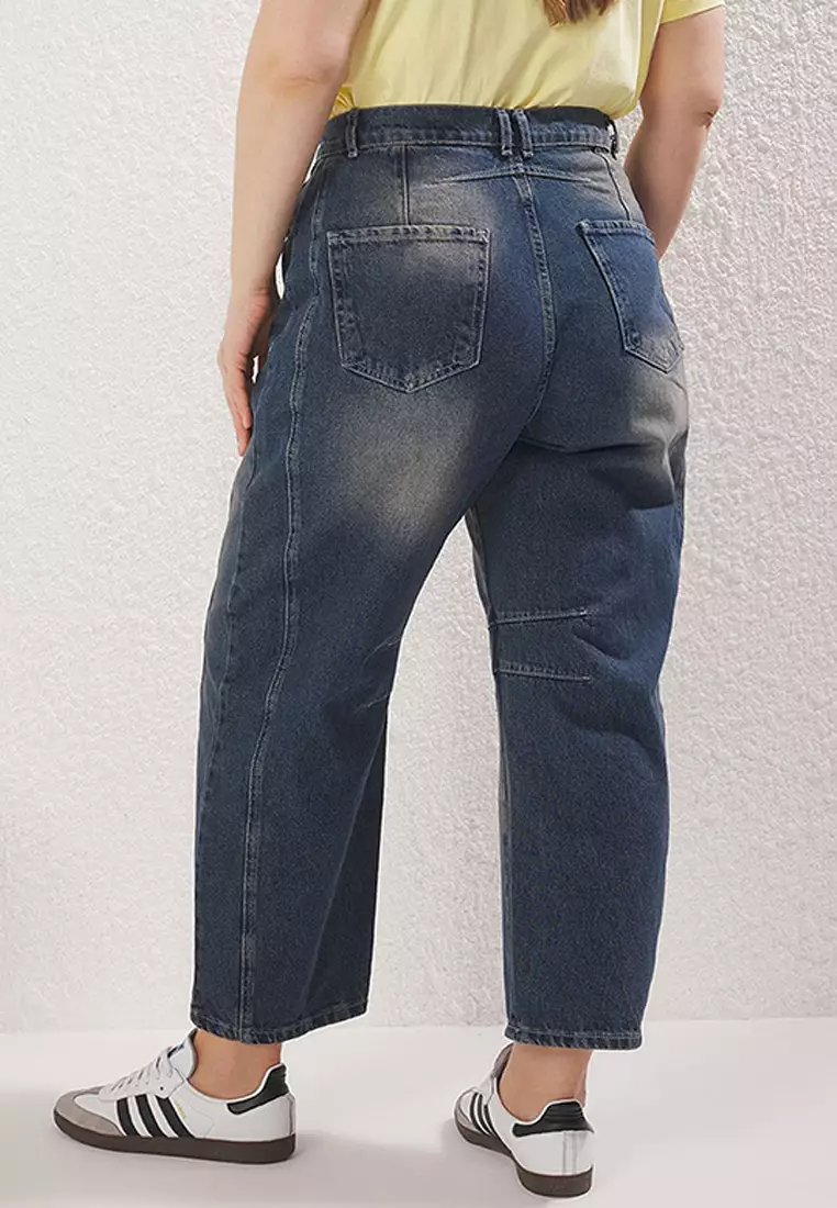 Blue High Waist Baggy Fit Large Size Jeans Tbbss25Cj00000
