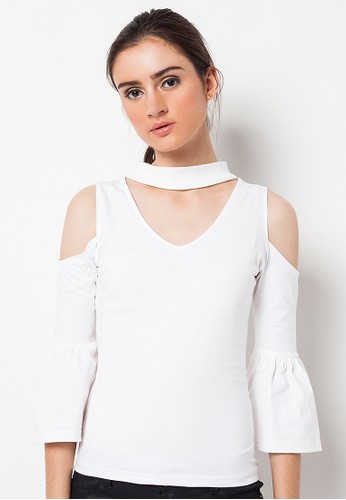 Cold Shoulder Choker Tee White