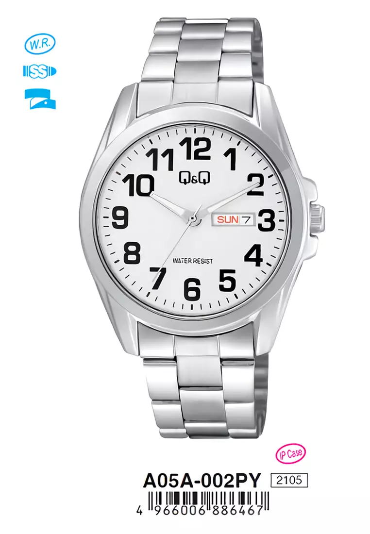Q&Q QnQ QQ Original Jam Tangan Pria Analog Rantai - A05A-002PY - Tahan Air
