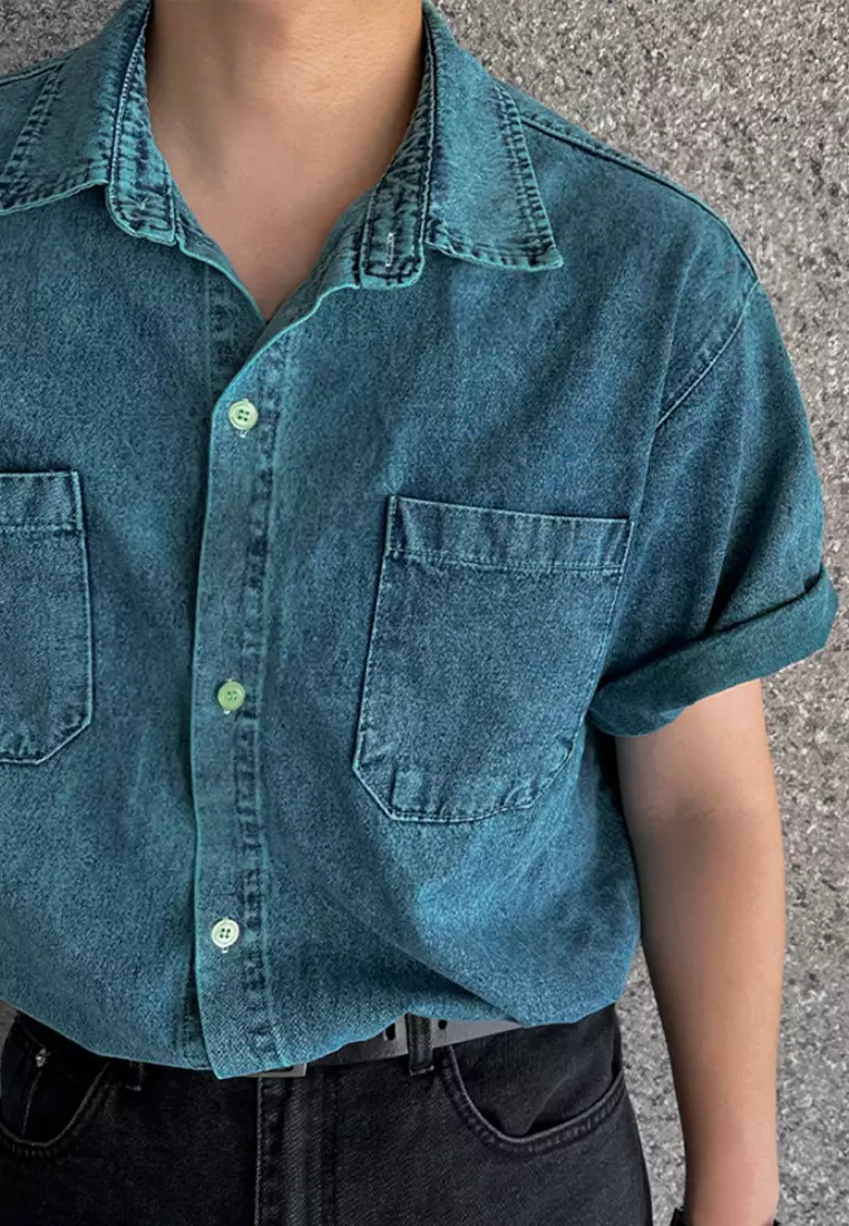 2024 denim short sleeved shirt loose casual top CA24090327BL