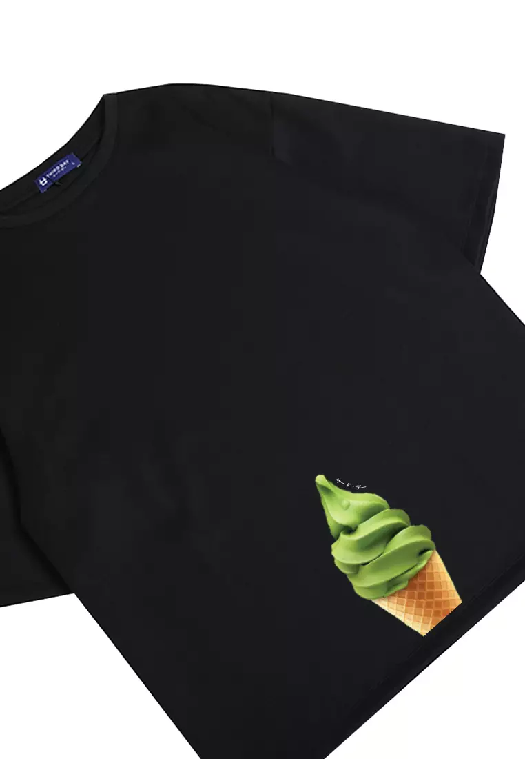 MTN60 kaos oversize gambar es krim matcha green tea ice cream hitam