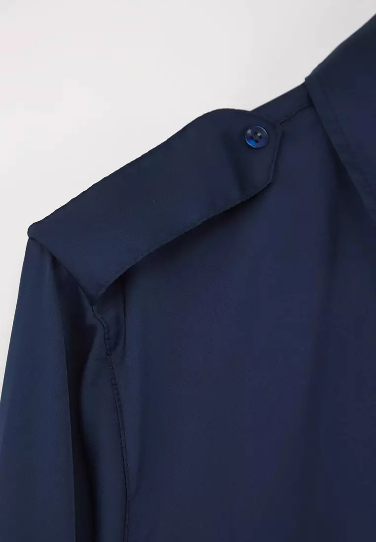 Navy Blue Epaulette Satin Shirt Twoaw26Go00039