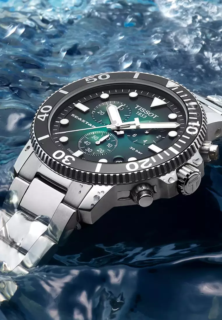 Tissot Seastar 1000 Chronograph 45.5mm Graded Green-Black Dial Stainless Steel Band Quartz Watch T1204171109101