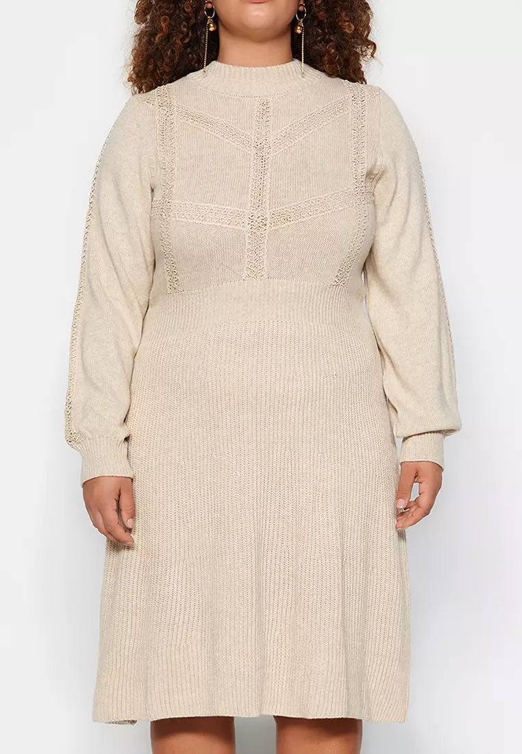 Plus Size Lace Knitted Sweater Dress