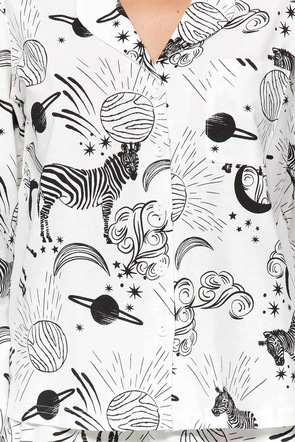 White 100% Cotton Patterned Shirt-Pants Knitted Pajama Set THMAW24PT00002