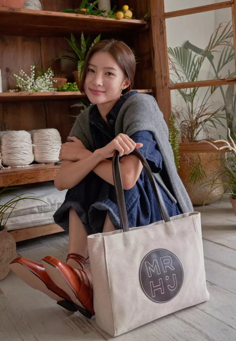 BONO LE BLANC V Canvas Vegan Leather Shoulder Bag Brown V