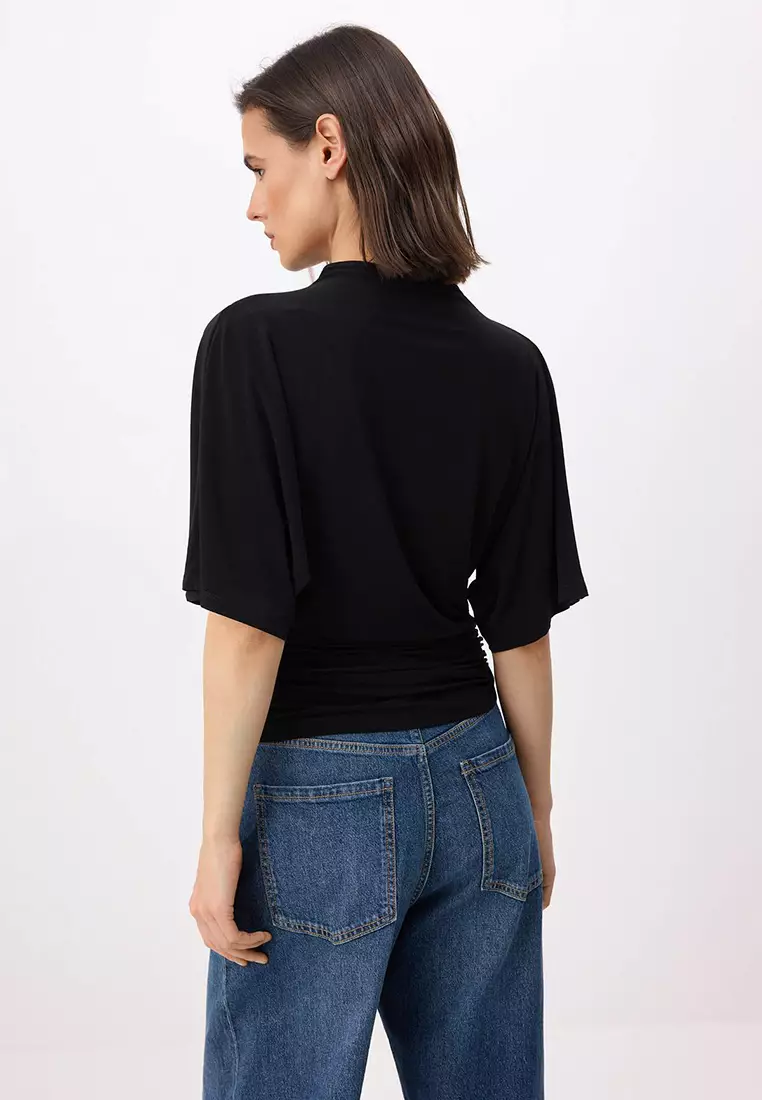 Boat Neck Batwing Sleeve Blouse