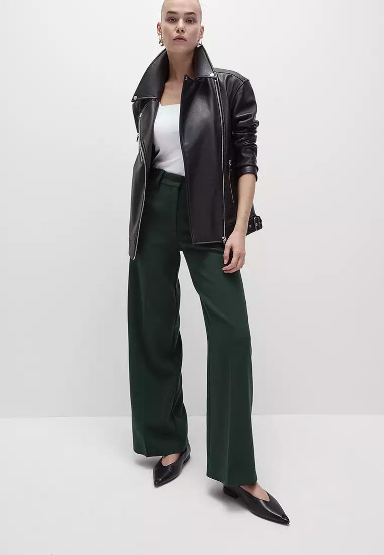 Crepe Tab Detail Wide Leg Trousers