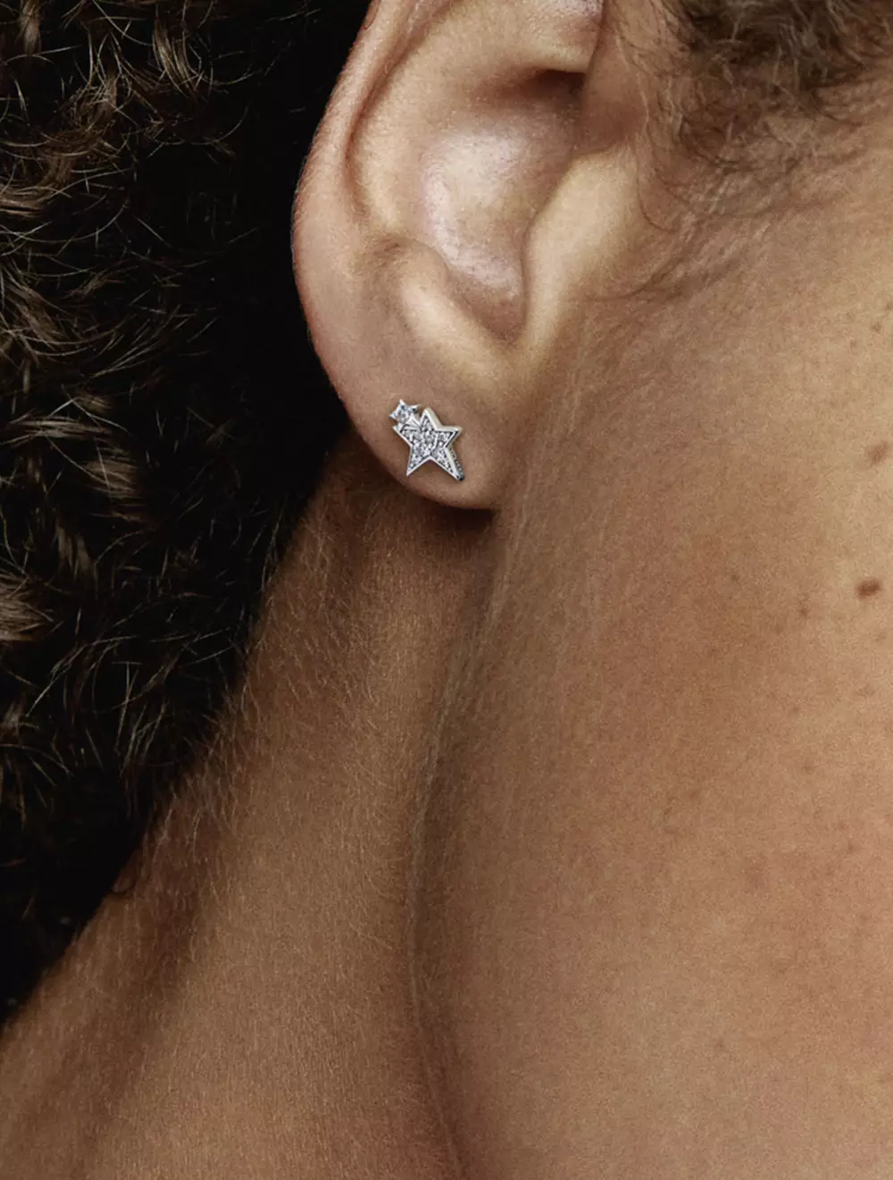 Sparkling Asymmetric Stars Stud Earrings Silver