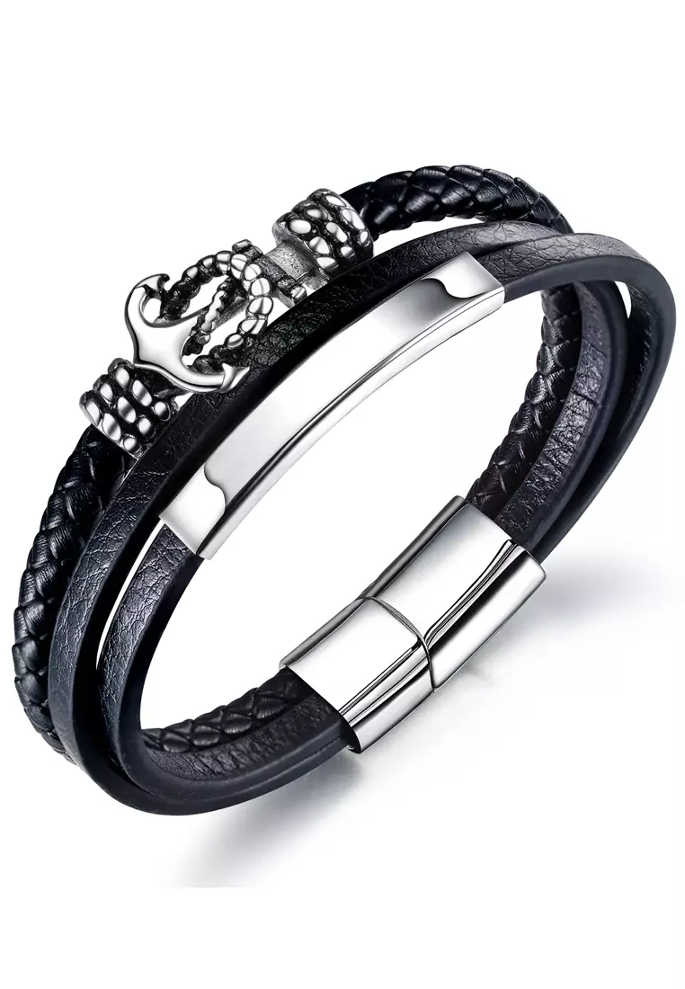 Mens leather outlet diamond bracelet