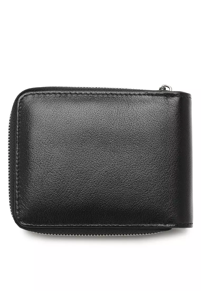 Men's Genuine Leather Zipper Wallet - Black
