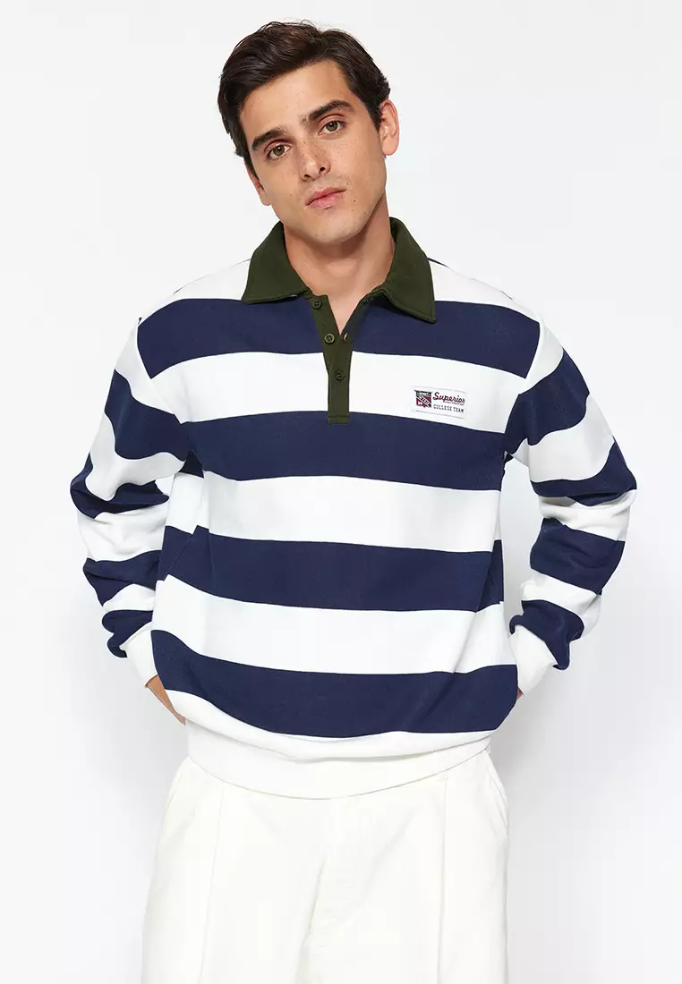 Polo Neck Striped Sweatshirt