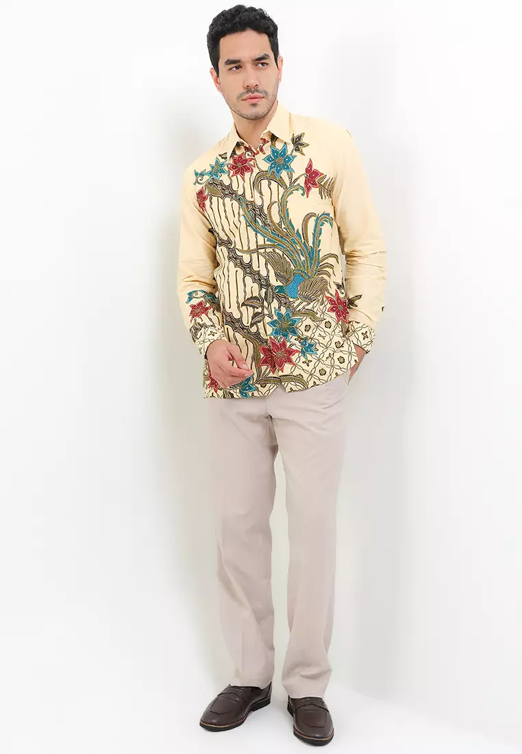 Kemeja Pria Lengan Panjang Furing Nayako Katun Lining Cream Prada