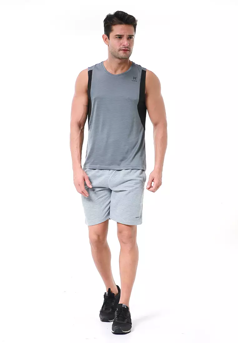 Bobby Atasan Kasual Pria Singlet Gym Motif Polos Sleeveless Sports Shirt Material Polyester Fiber ORIGINAL - Dark Gray