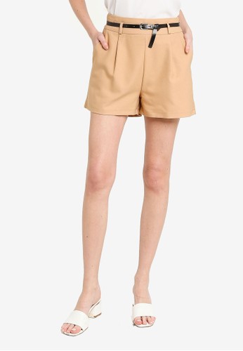 Jual Trendyol Camel Belted Shorts Original Zalora Indonesia