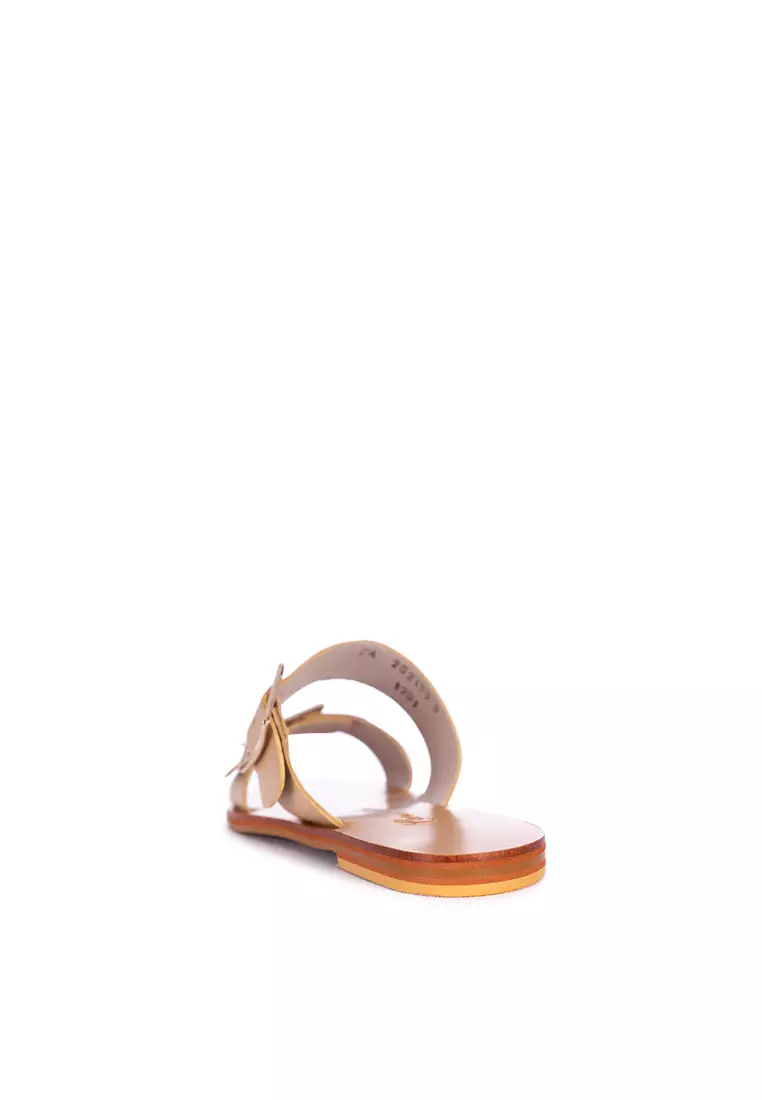 Two Strap Leather Slide Flats
