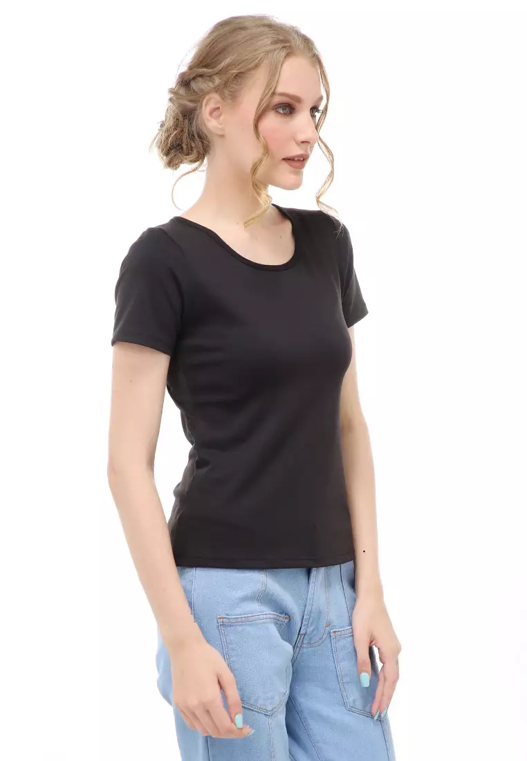 Wish Baju Olahraga Kaos Sport Wanita Lengan Pendek Sporty Shirt Jaring Transparan Material Polyester ORIGINAL - Black