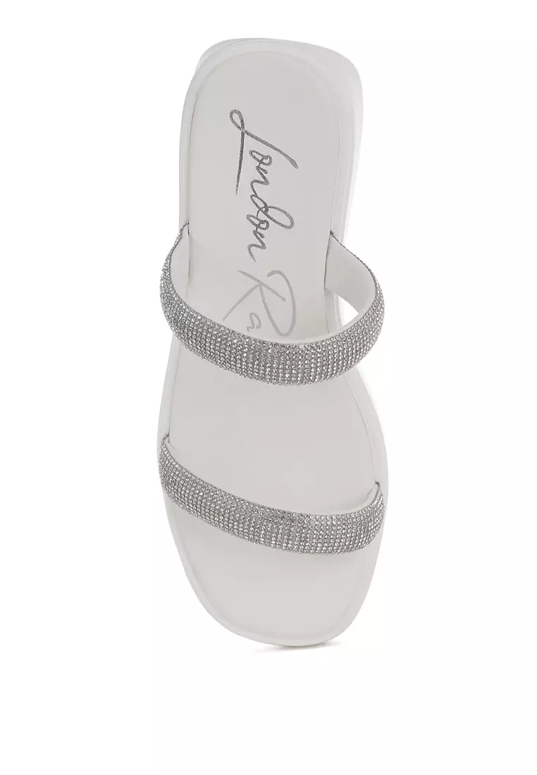 Sandal Platform Berhias Berlian Imitasi Tebal Warna Putih