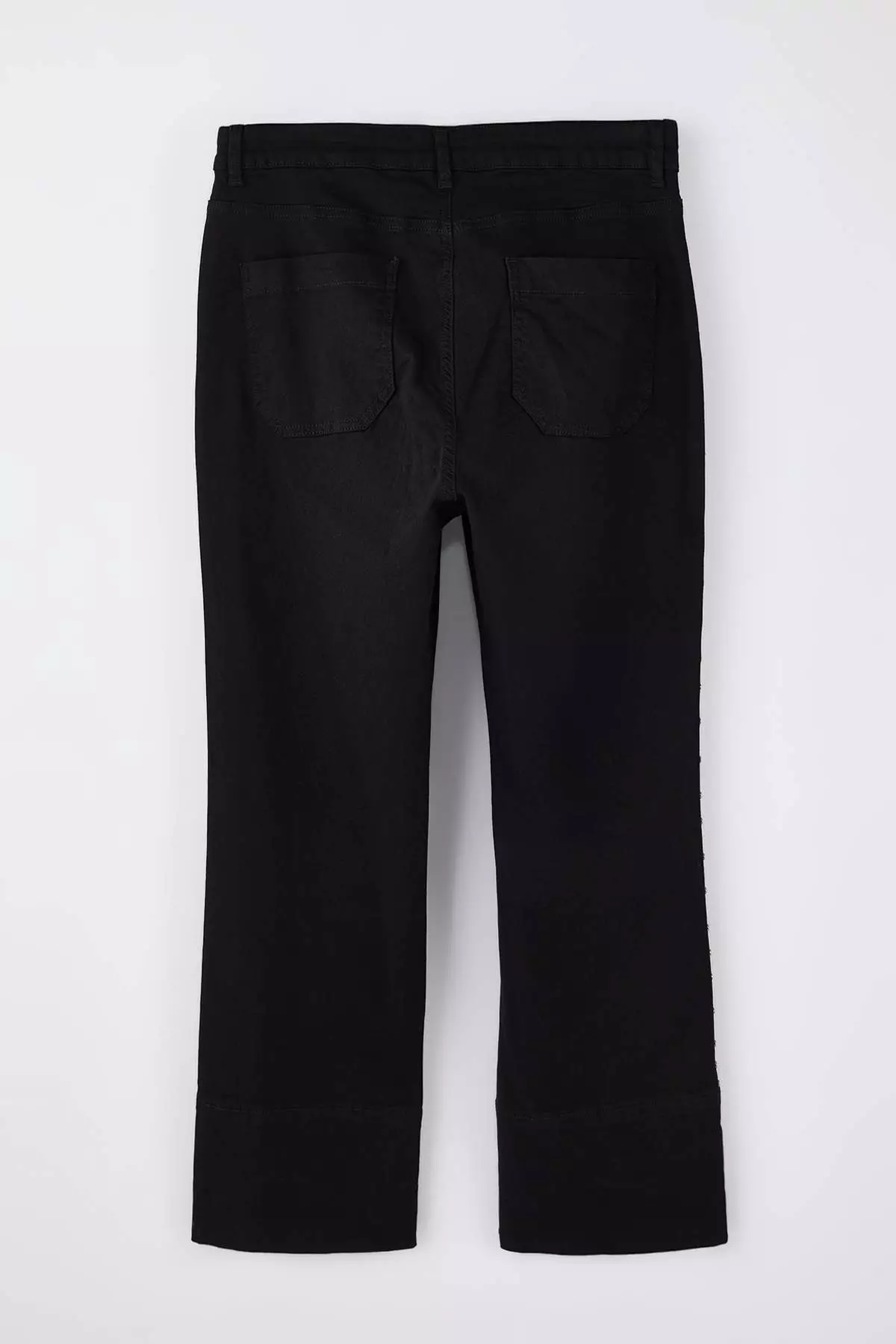 Non-Fading Black High Waist Trok Detailed Stretchy Straight Fit Denim Plus Size Jeans Tbbss26Cj00005
