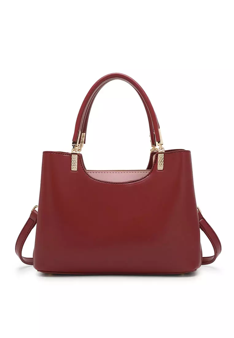 Red leather handbags on sale top