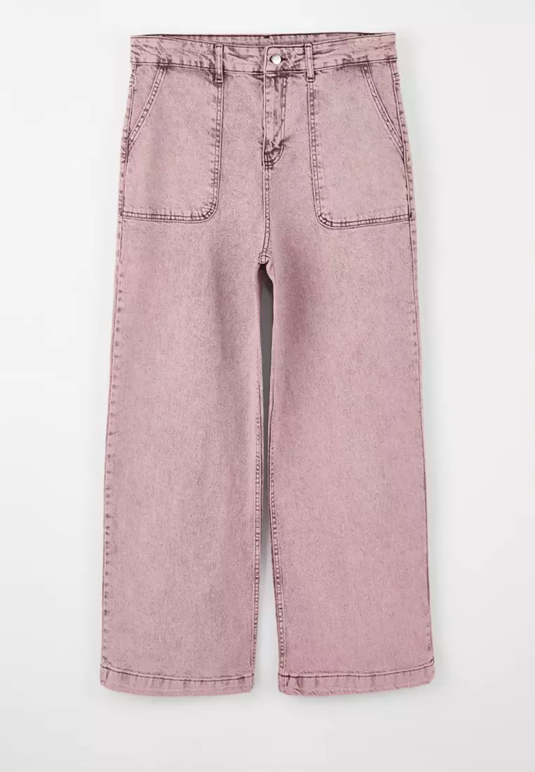 Pink High Waist Comfort /Stretchy Wideleg/Wide Leg Plus Size Jeans Tbbss26Cj00001