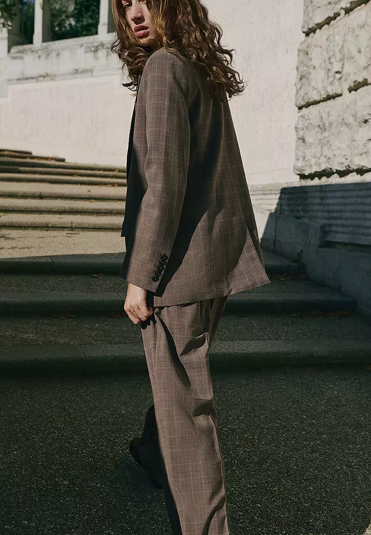 Wide-Leg Check Suit Trousers
