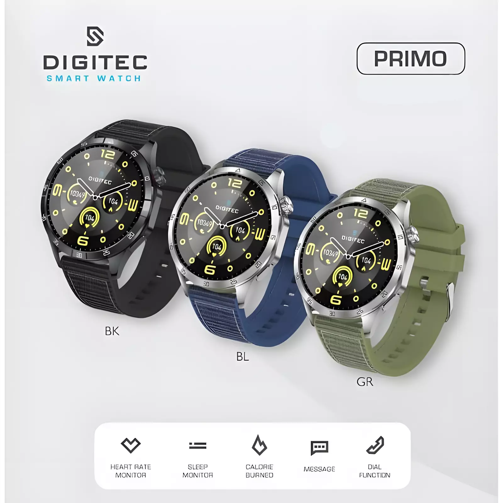 Digitec PRIMO - Jam Tangan Smartwatch Pria - Blue - Silicone + Nylon Strap