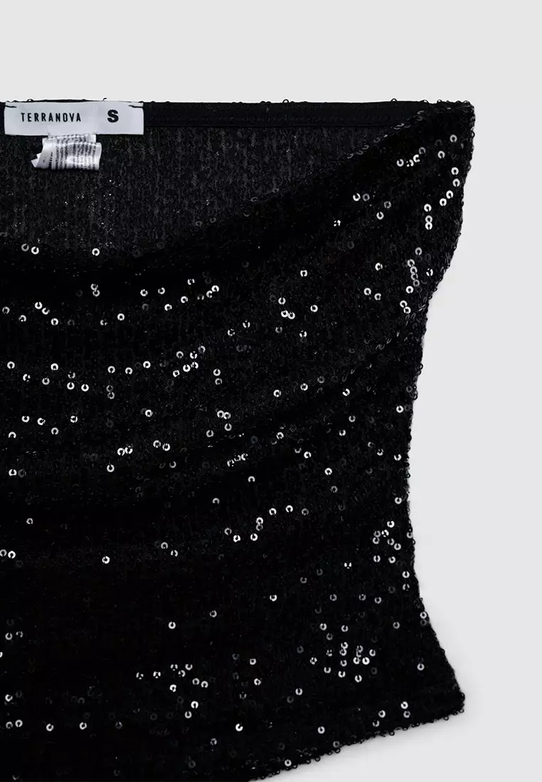 Women's Sequined Cowl-Neck Tube Top