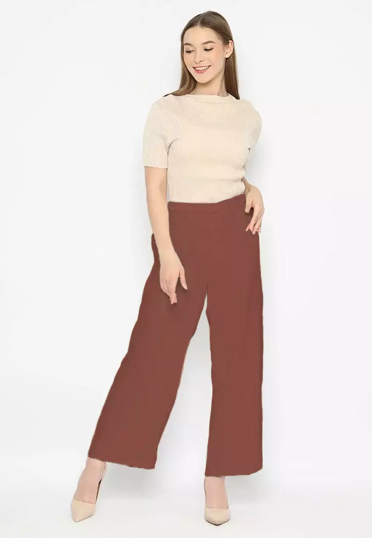 Celana Kulot Wanita Polos Bahan Jatuh Teracotta By Brilliant Girl Warna Teracotta