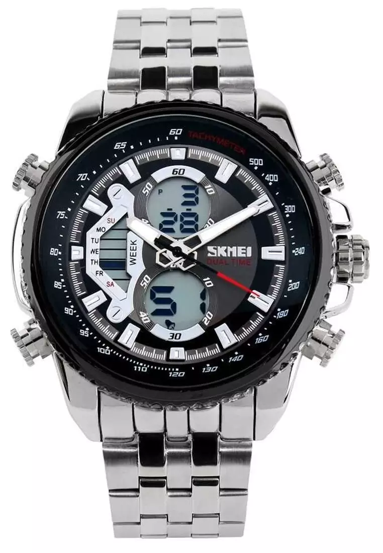 Jam Tangan Analog Digital Pria Wristwatch Dual Mode Stainless Steel Strap Waterproof BO21 ORIGINAL