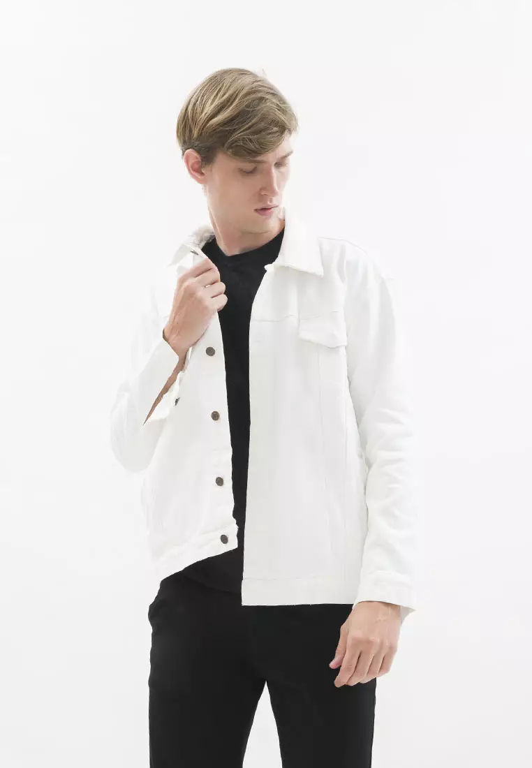 Jaket Jeans Pria Polos Tebal Dilan Jaket Denim Putih