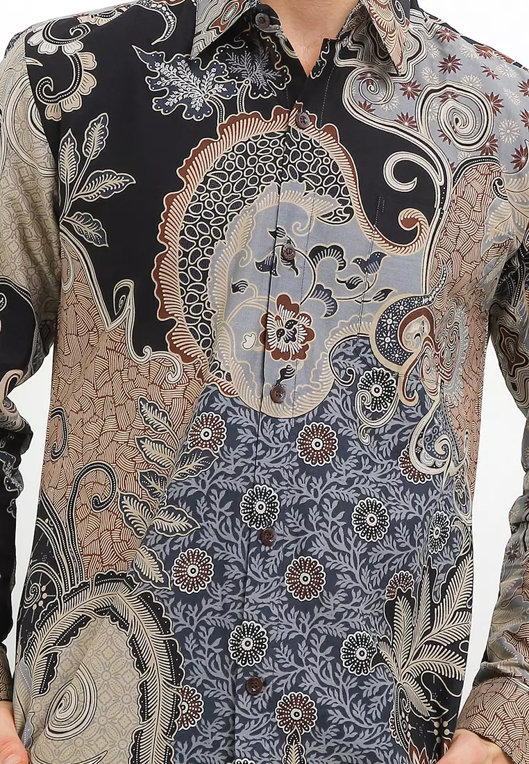 Kemeja Slimfit Pria Lengan Panjang Katun Batik Gilgani Black