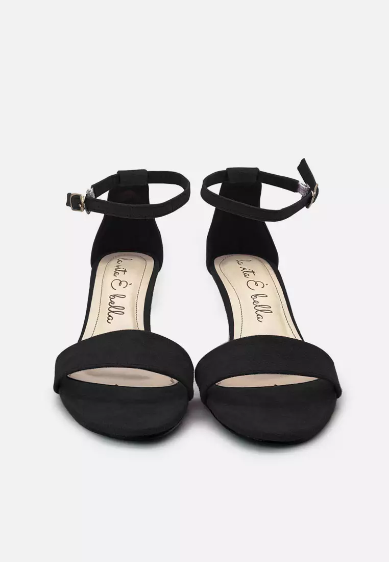 Blanche Sandal Ankle Strap Kitten Heels Suede Velvet