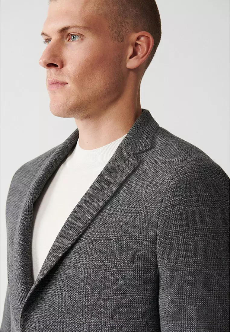 Men's Gray 360 Degree Flexible Double Slit Unlined Jacket A32Y4051