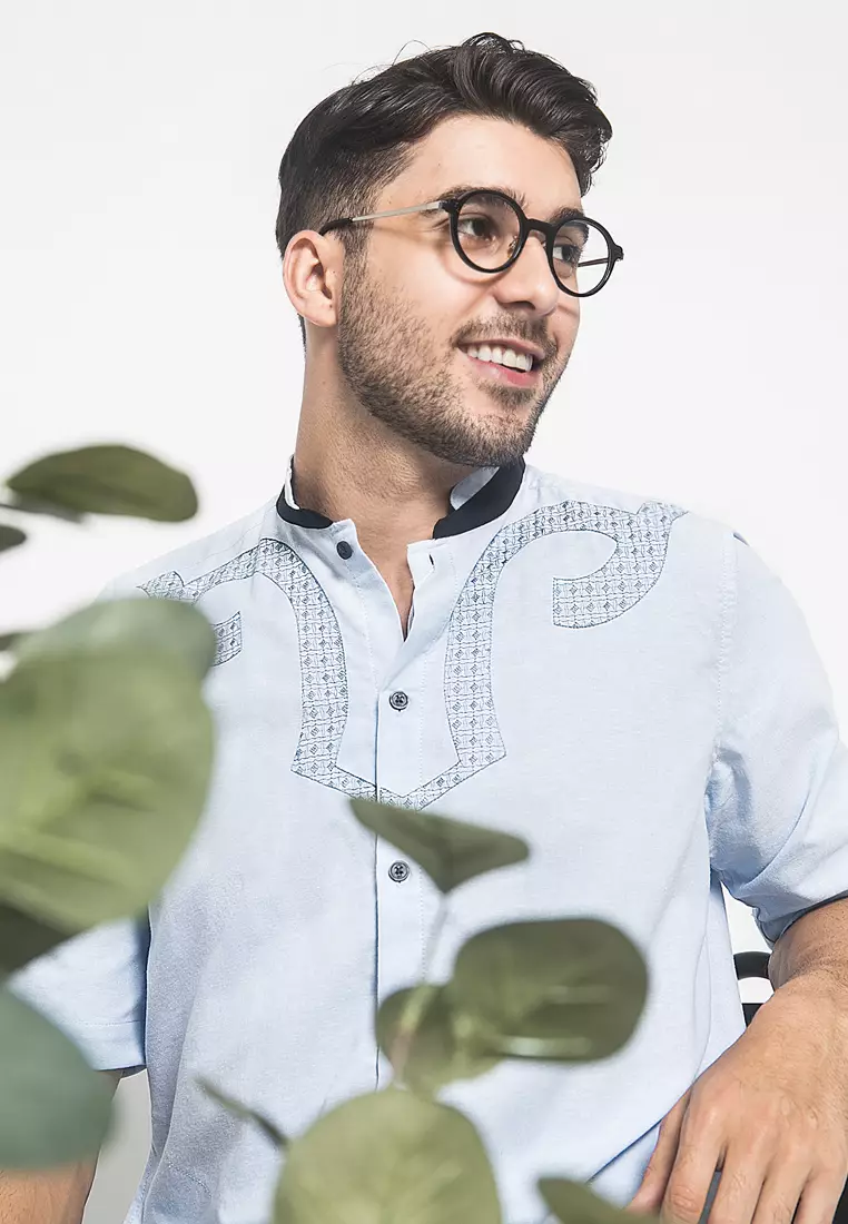 LGS - Baju Koko - Motif Bordir - Biru Cerah - Regular Fit - CSH.285.B1029K.325.C