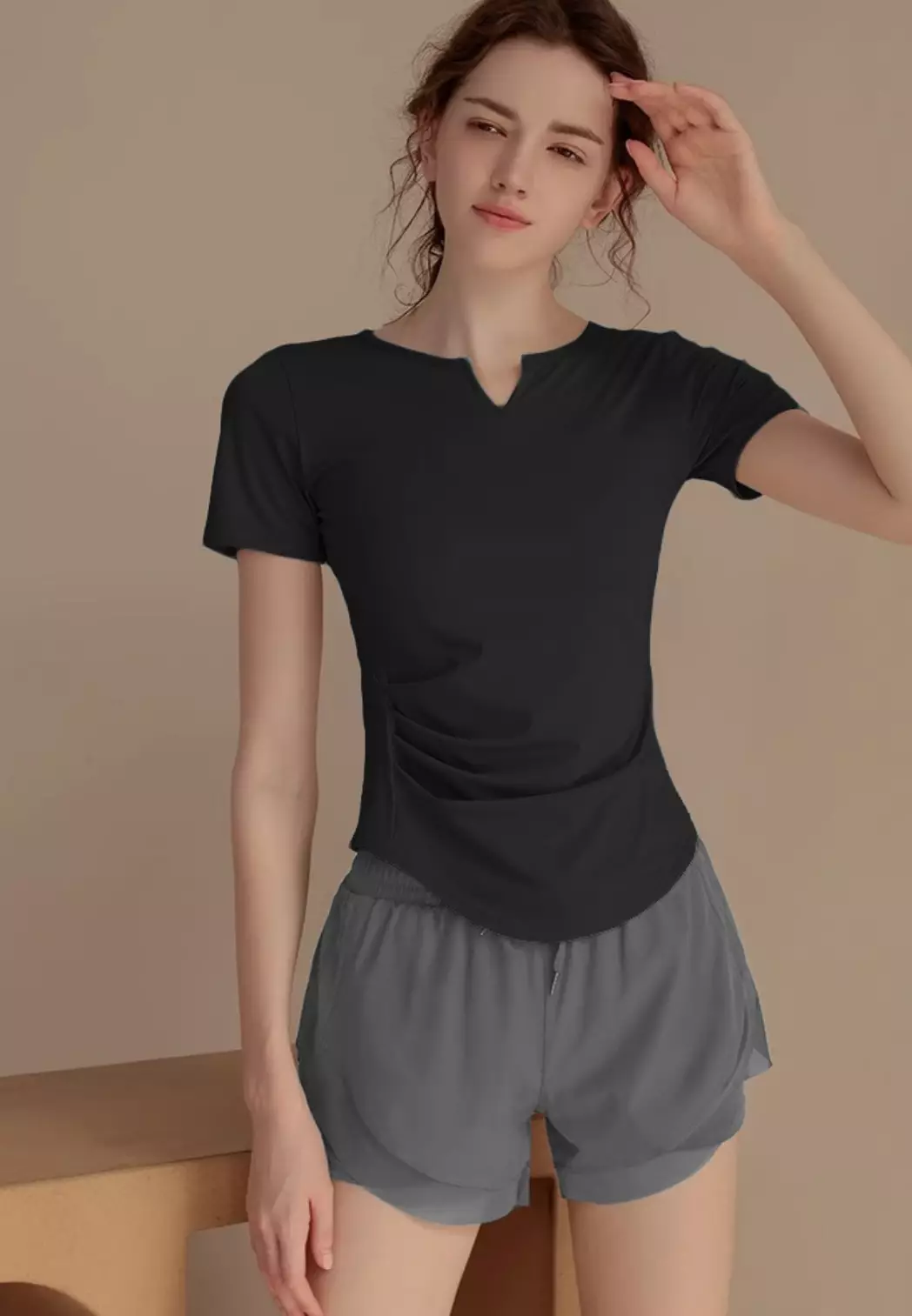 Aeries Top Sport Shirt – Breathable & Stretchable Workout Tee Women V-Neck Short Sleeve Workout Gym Fitness