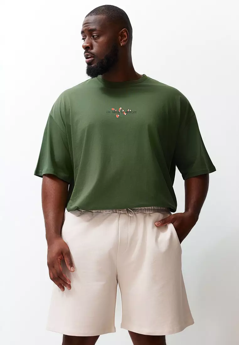 Large Size Stone Regular Cut Comfortable 100% Cotton Basic Shorts TMNSS24AP00001