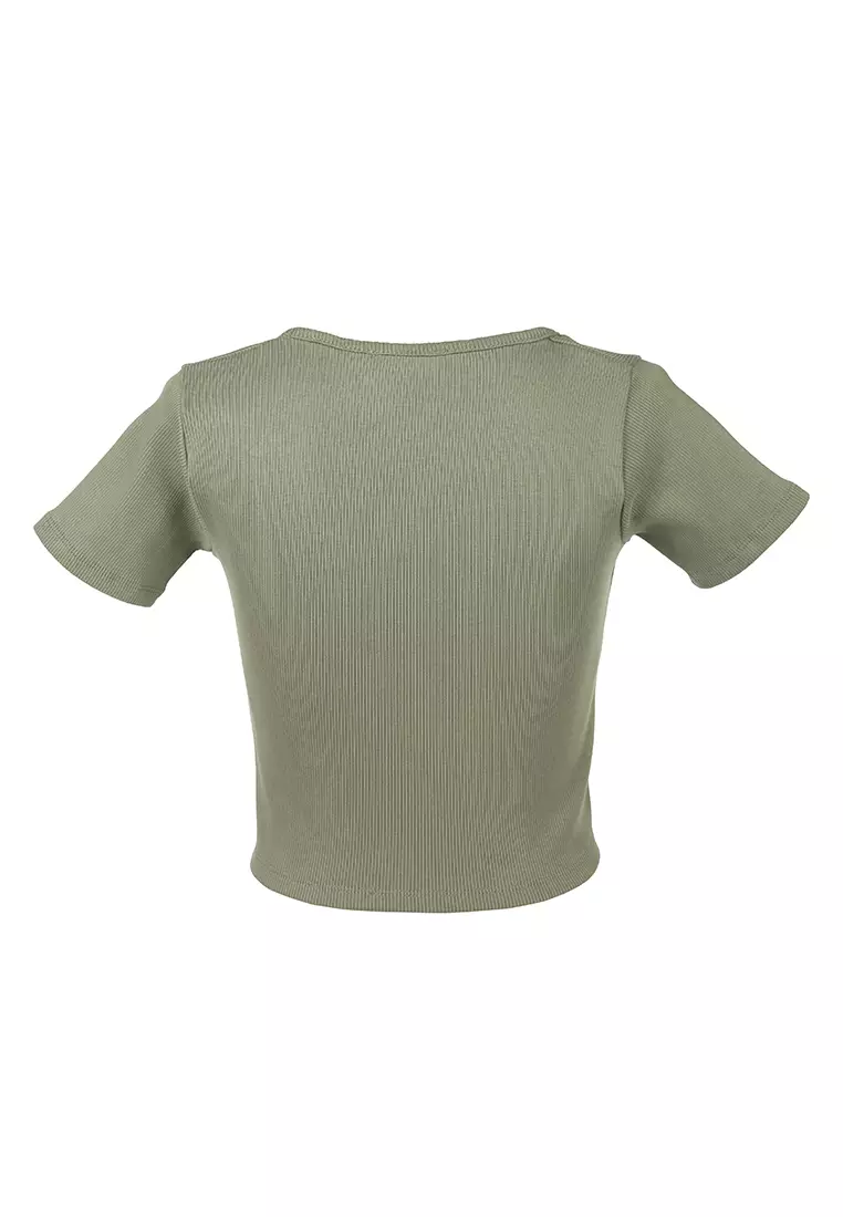 Olive Drawstring Detail Crop Top